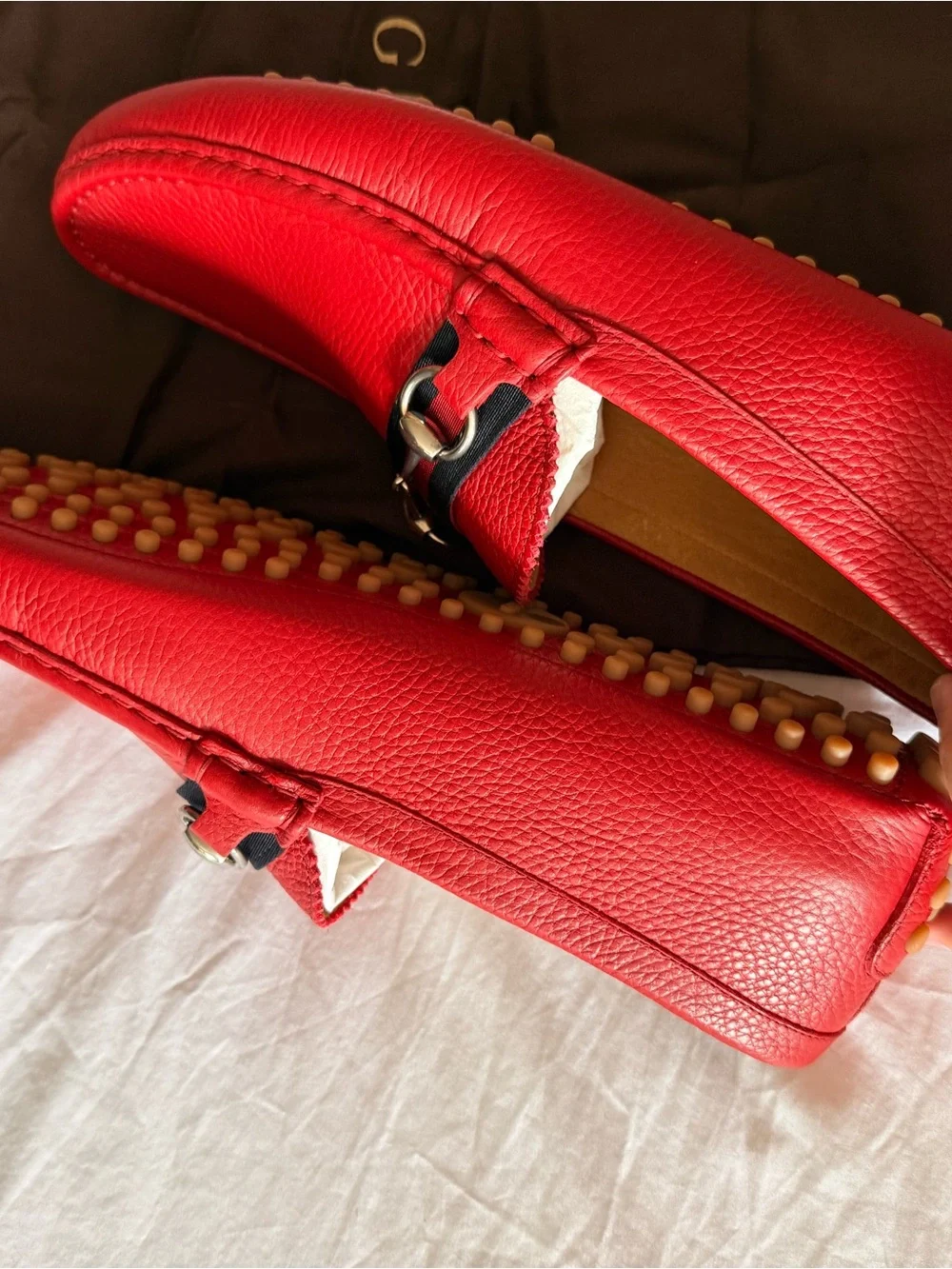 GUCCI Men's Red Leather Horsebit Loafers Size 11